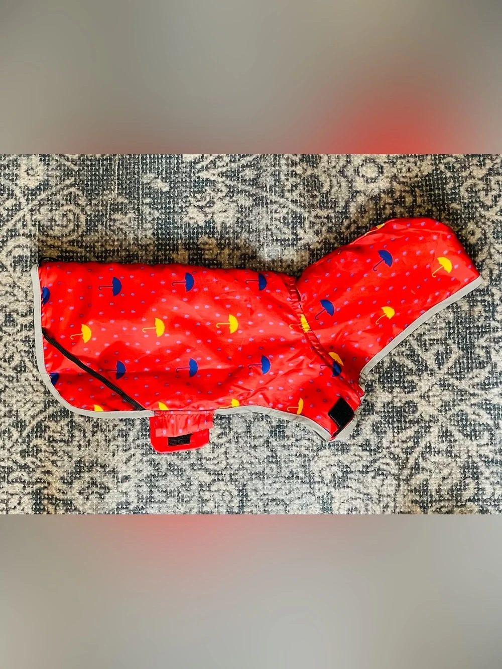 Waterproof Red Umbrella-Print Dog Hooded Raincoat